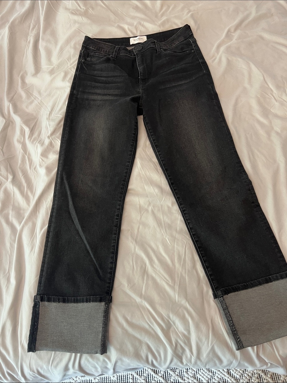Evereve Black Boyfriend Jeans with Cuffed Hem